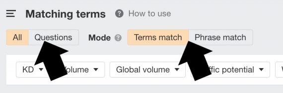 Screenshot of "Matching terms" in Ahrefs.