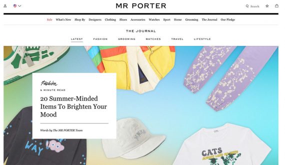 Screenshot of Mr. Porter's "The Journal" article, "20 Summer-Minded Items To Brighten Your Mood."