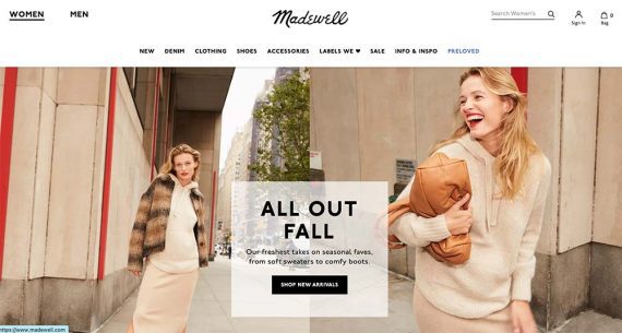 Home page of Madewell