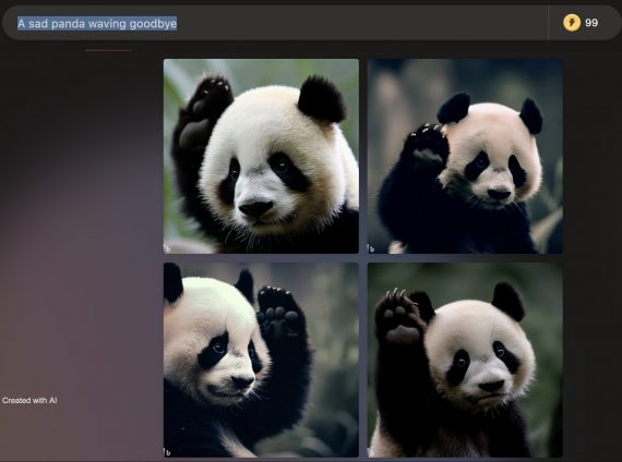 Four images of pandas waving