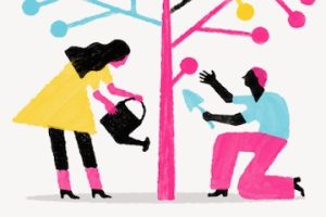Illustration from Mozilla.social of a male and female under a tree