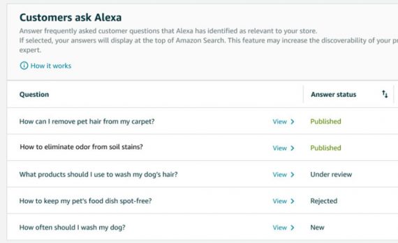 Screenshot of "Customers ask Alexa" question suggestions