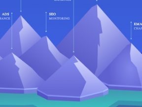 Screenshot of mountain illustration from home page of Competitors.ai