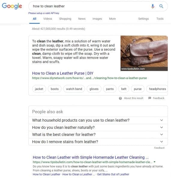 Google’s Answer Boxes address searchers needs, resulting in fewer clicks on ads or organic listings. An example query is "how to clean leather," shown above.