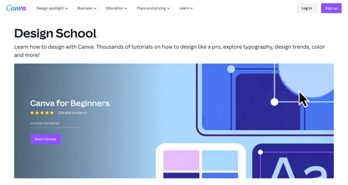 Home page of Canva's Design School