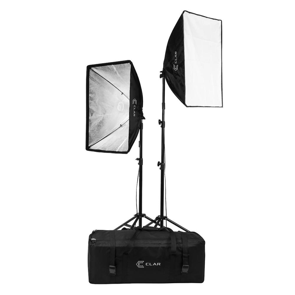 Photo from Adorama of CLAR’s continuous fluorescent lighting kit 