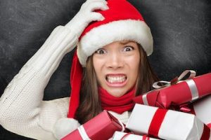 Photo of a stressed female Christmas shopper
