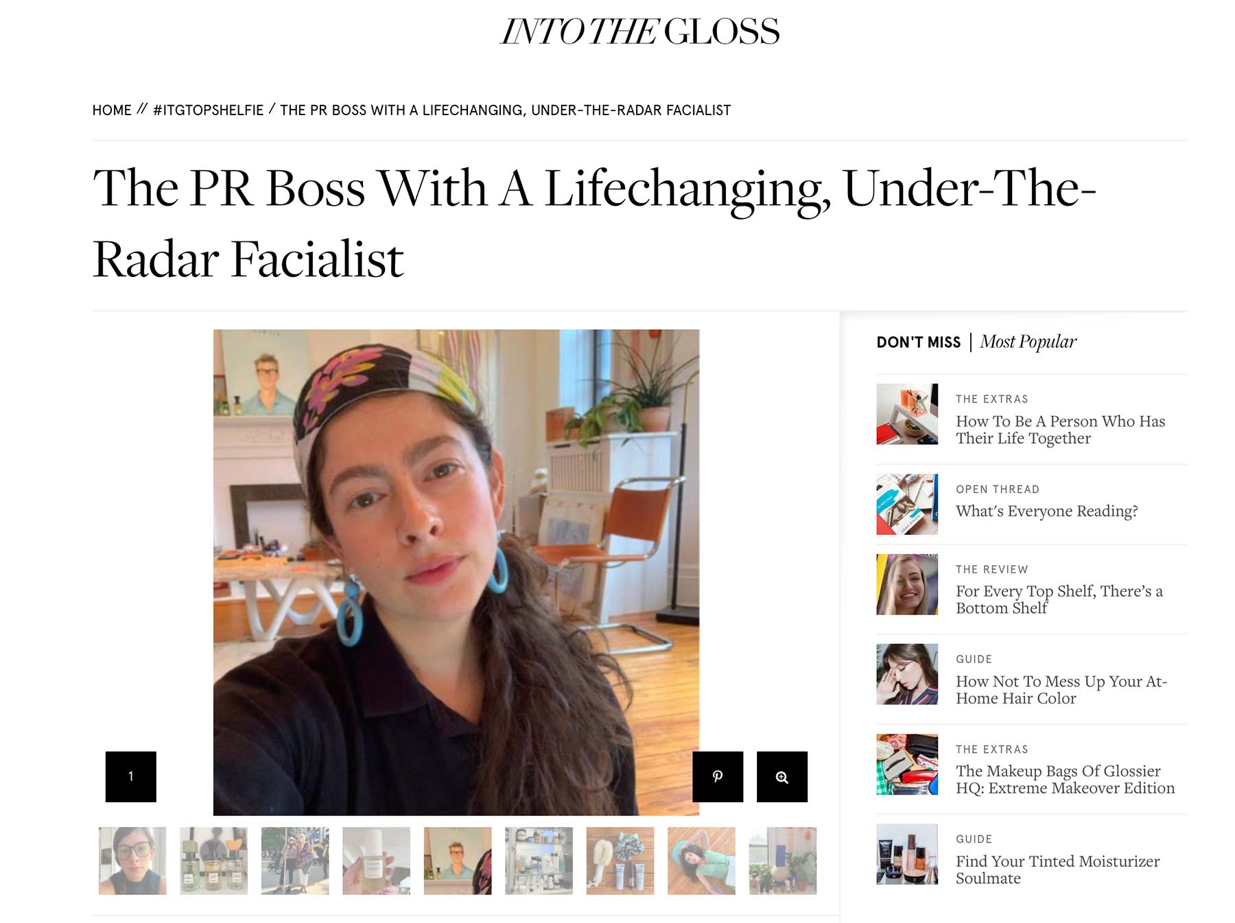 Screenshot of the Glossier blog, depicting an interview with a PR manager