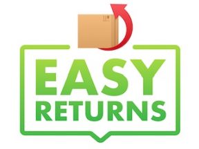 Illustration of a stamp reading "Easy Returns"
