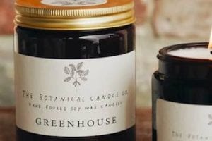 Image of a "greenhouse scented" candle from Botanical Candle Co