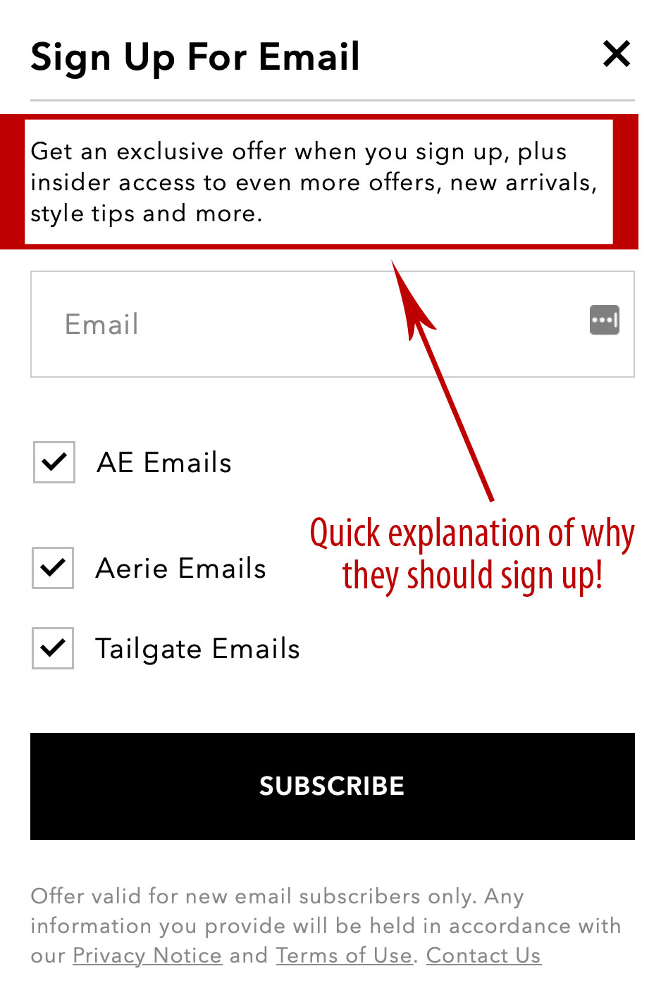Simplify the email signup form