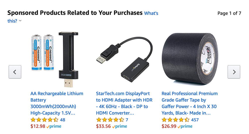 Amazon thank you page displaying relevant related items.