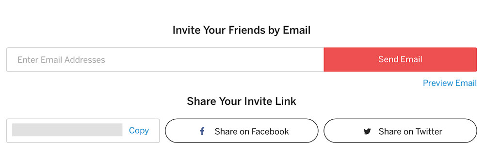Social and email invite links.
