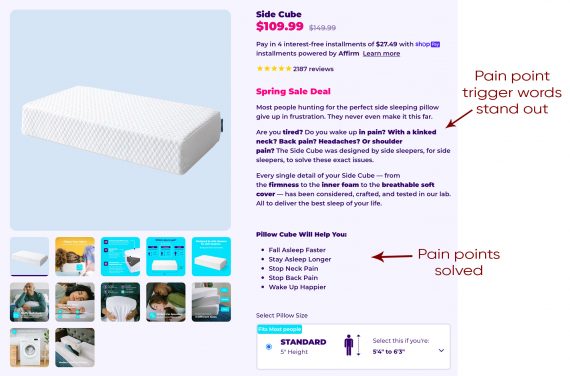 Pillow cube product page