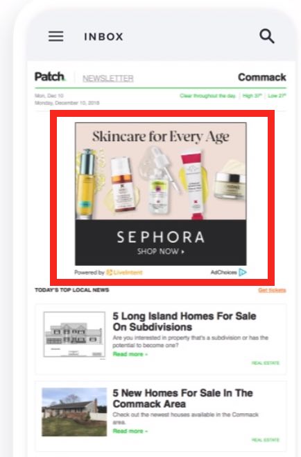 Screenshot of a Sephora ad in a Patch email newsletter