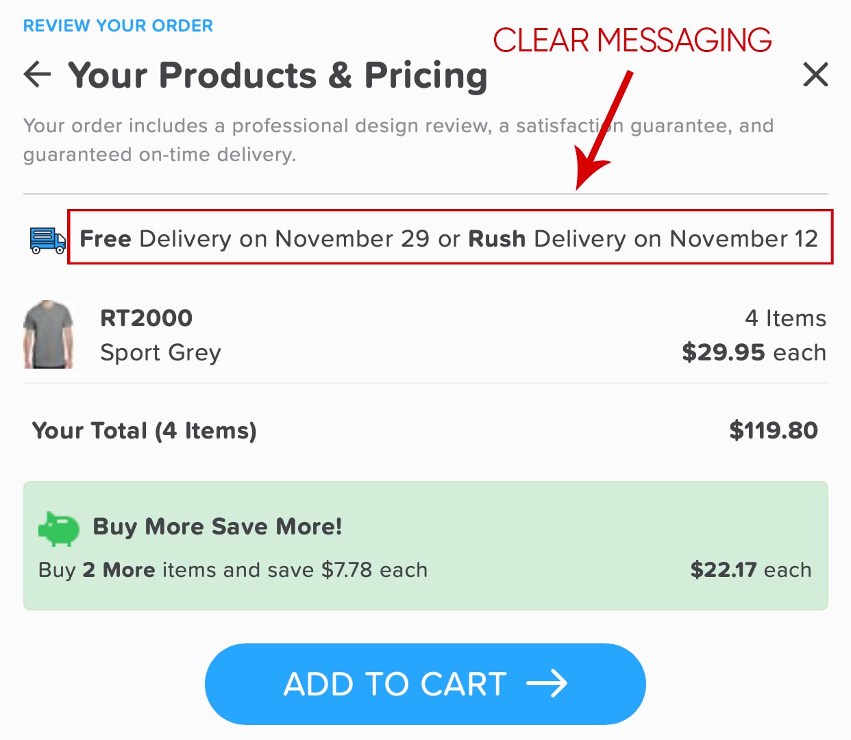 Production time messaging on a product page