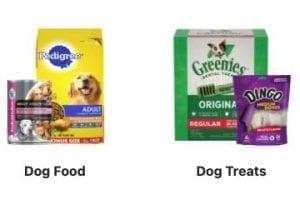 Screenshot of Menard's dog food products
