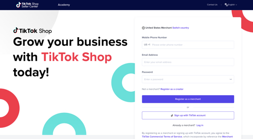 Web page for TikTok Shop