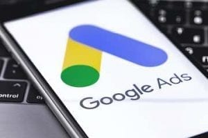 Image of a smartphone with Google Ads logo on the screen