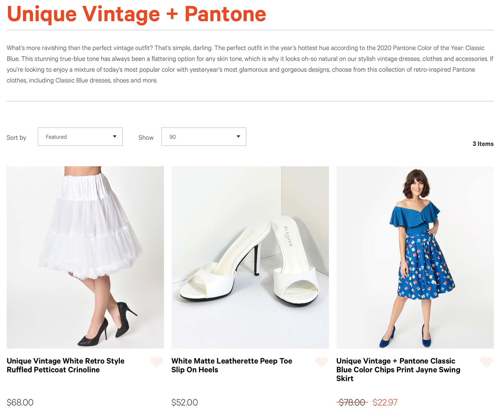 Unique Vintage store's showcase of Pantone-inspired apparel