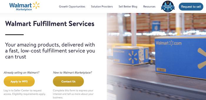 Screenshot of Walmart Fulfillment Services web page