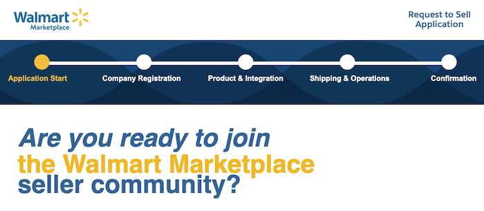 Screenshot of the "Apply to sell" page for Walmart's marketplace
