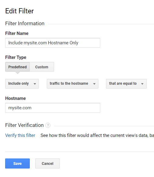 "Include" filters allow the reporting only from specific hostnames, geographic locations, campaigns, and other traffic.